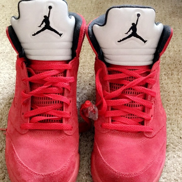 Size 13 Nike Air Jordan 5 Red Suede Shoes - Picture 1 of 3